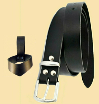Klassischer Gürtel 3 cm - Spaltleder  - schwarz - schwerthalter - Schnalle eckig